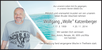 Anzeige von Wolfgang Wolle Katzenberger von MGO