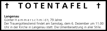 Anzeige von Totentafel vom 05.12.2014 von MGO