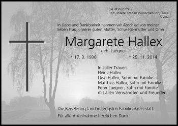 Anzeige von Margarete Hallex von MGO
