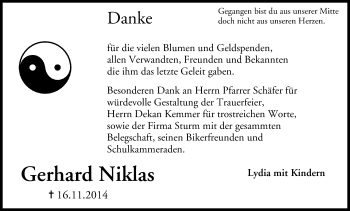 Anzeige von Gerhard Niklas von MGO