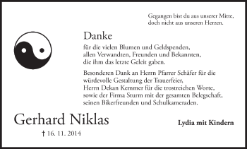 Anzeige von Gerhard Niklas von MGO