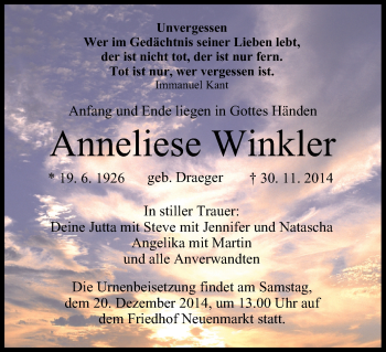 Anzeige von Anneliese Winkler von MGO
