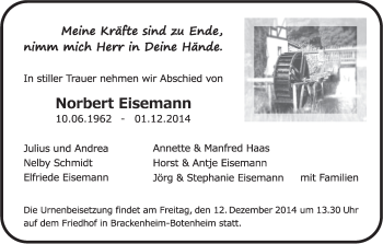 Anzeige von Norbert Eisemann von MGO