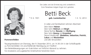 Anzeige von Betti Beck von MGO