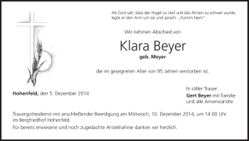 Anzeige von Klara Beyer von MGO
