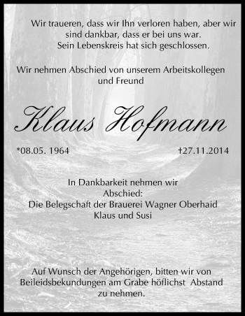 Anzeige von Klaus Hofmann von MGO