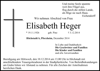 Anzeige von Elisabeth Heger von MGO