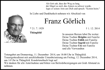 Anzeige von Franz Görlich von MGO