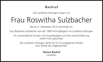 Anzeige von Roswitha Sulzbacher von MGO
