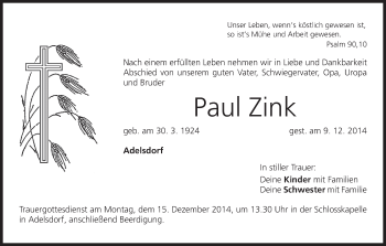 Anzeige von Paul Zink von MGO