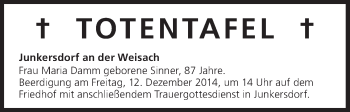Anzeige von Totentafel vom 12.12.2014 von MGO