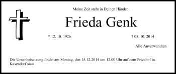 Anzeige von Frieda Genk von MGO