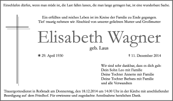 Anzeige von Elisabeth Wagner von MGO