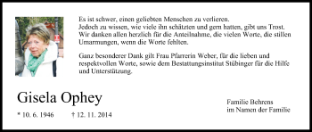 Anzeige von Gisela Ophey von MGO