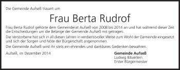 Anzeige von Berta Rudrof von MGO