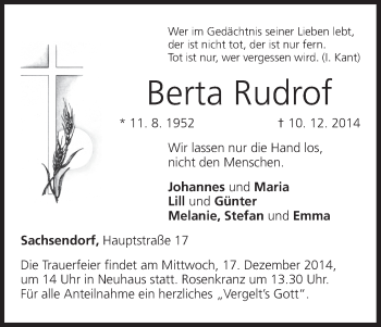 Anzeige von Berta Rudrof von MGO