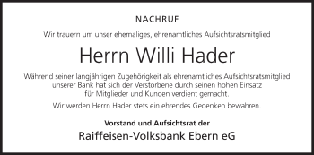 Anzeige von Willi Hader von MGO
