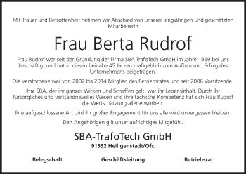 Anzeige von Berta Rudrof von MGO