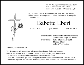 Anzeige von Babette Ebert von MGO
