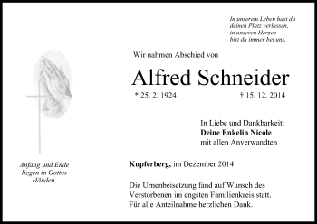 Anzeige von Alfred Schneider von MGO
