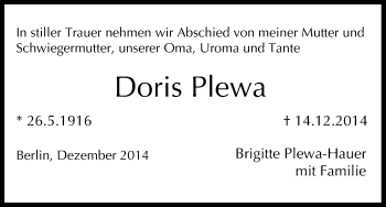 Anzeige von Doris Plewa von MGO