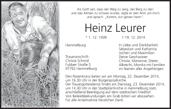 Anzeige von Heinz Leurer von MGO