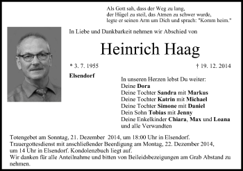 Anzeige von Heinrich Haag von MGO