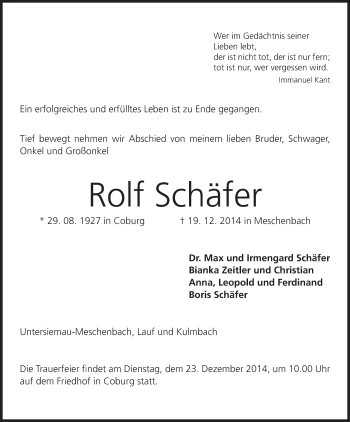Anzeige von Rolf Schäfer von MGO