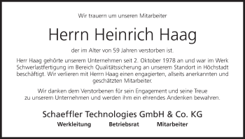 Anzeige von Heinrich Haag von MGO