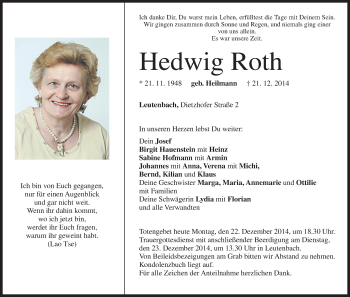 Anzeige von Hedwig Roth von MGO