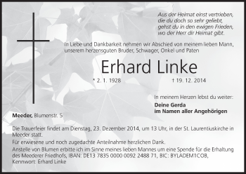 Anzeige von Erhard Linke von MGO