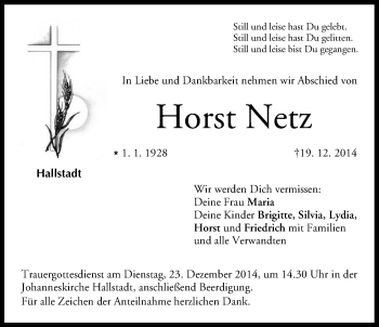 Anzeige von Horst Netz von MGO