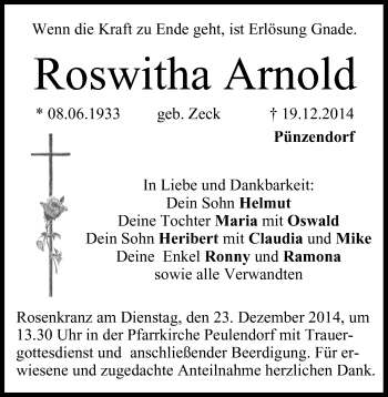 Anzeige von Roswitha Arnold von MGO