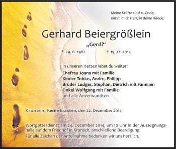 Anzeige von Gerhard Beiergrößlein von MGO