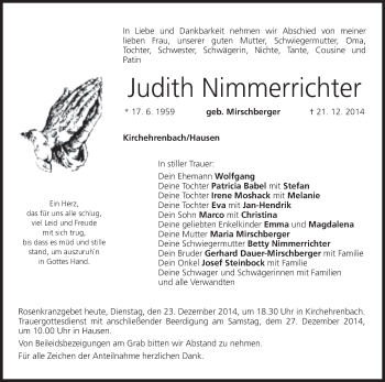 Anzeige von Judith Nimmerrichter von MGO