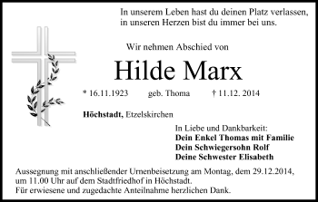 Anzeige von Hilde Marx von MGO
