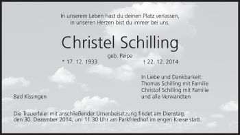 Anzeige von Christel Schilling von MGO