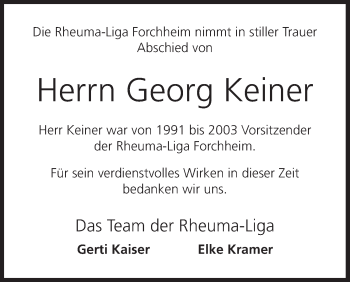 Anzeige von Georg Keiner von MGO