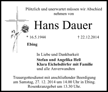 Anzeige von Hans Dauer von MGO