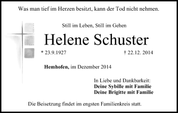 Anzeige von Helene Schuster von MGO