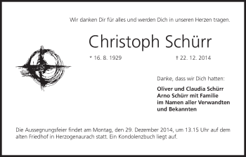 Anzeige von Christoph Schürr von MGO