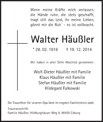 Anzeige von Walter Häußler von MGO