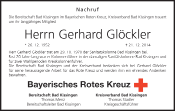 Anzeige von Gerhard Glöckler von MGO
