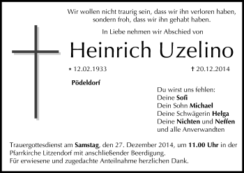 Anzeige von Heinrich Uzelino von MGO