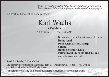 Anzeige von Karl Wachs von MGO