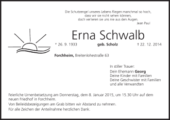 Anzeige von Erna Schwalb von MGO