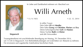 Anzeige von Willi Arneth von MGO