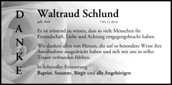 Anzeige von Waltraud Schlund von MGO