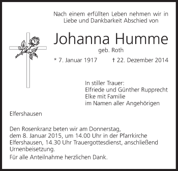 Anzeige von Johanna Humme von MGO