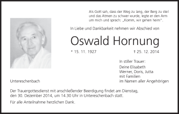 Anzeige von Oswald Hornung von MGO